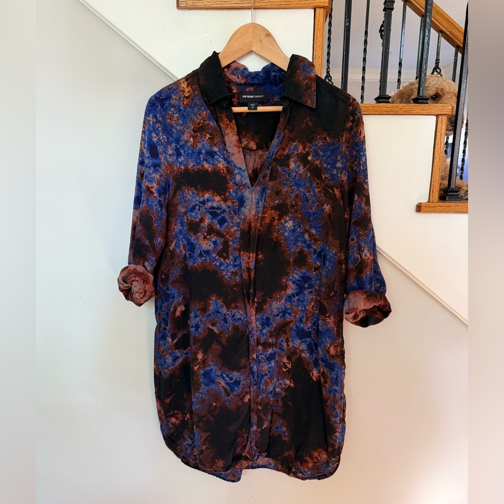 Fifteen Twenty Blue and Brown Tie-Dye Dress